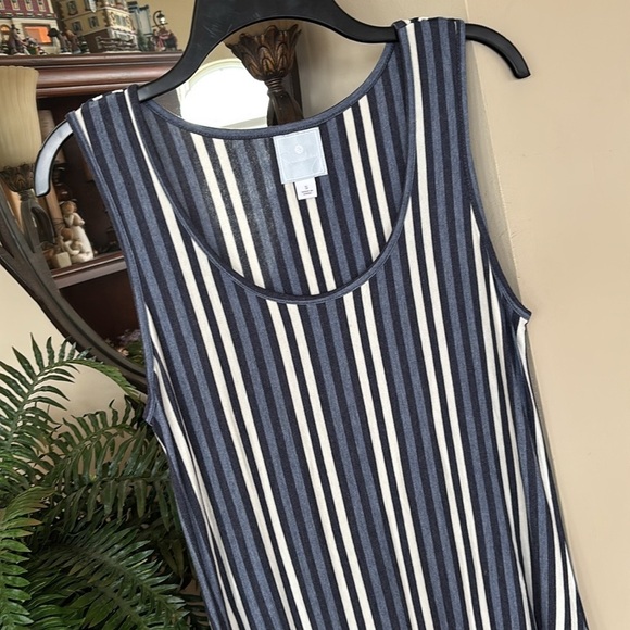 Sunday Anthropologie Blue White Striped High Low Maxi Dress Sleeveless Stretch - Picture 4 of 14